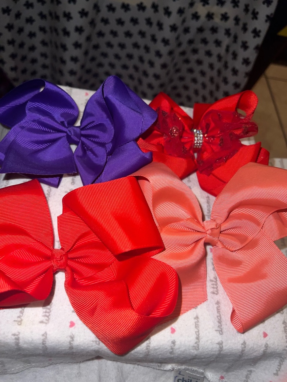 Girls Large Hair Bow Set in Red, Coral & Purple